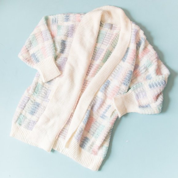 Vintage Sweaters - VINTAGE 90s Pastel Chunky Knit Long Sleeve Oversized Cardigan Sweater